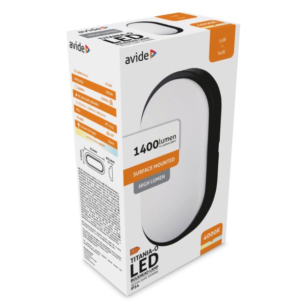 Avide Cseppálló Mennyezeti Lámpa Titania-O Ovális IP54 14W NW 4000K Fekete 100lm/W | BR (SKU:ABBHL-O-14W-NW-BL-HL) IP Védett Avide Cseppálló Mennyezeti Lámpa Titania-O Ovális IP54 14W NW 4000K Fekete 100lm/W | BR (SKU:ABBHL-O-14W-NW-BL-HL) IP Védett