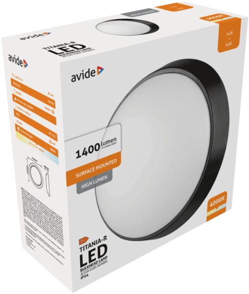 Avide Cseppálló Mennyezeti Lámpa Titania-O Ovális IP54 14W NW 4000K Fekete 100lm/W | BR (SKU:ABBHL-O-14W-NW-BL-HL) Lámpatestek
