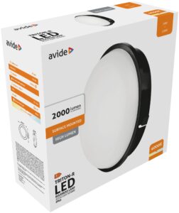 Avide Cseppálló Mennyezeti Lámpa Triton-R Kerek IP65 20W NW 4000K Fekete 100lm/W | BR (SKU:ABBHL-R-20W-NW-BL-HL) IP Védett
