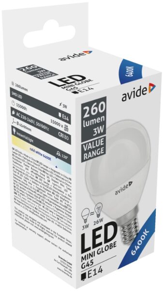 Avide Value LED Mini Globe E14 3W CW 6400K | BR (SKU:ABBMG14CW-3W) Mini Gömb Avide Value LED Mini Globe E14 3W CW 6400K | BR (SKU:ABBMG14CW-3W) Mini Gömb