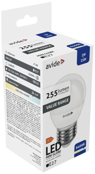 Avide Value LED Mini Globe E27 3W CW 6400K | BR (SKU:ABBMG27CW-3W) Mini Gömb Avide Value LED Mini Globe E27 3W CW 6400K | BR (SKU:ABBMG27CW-3W) Mini Gömb