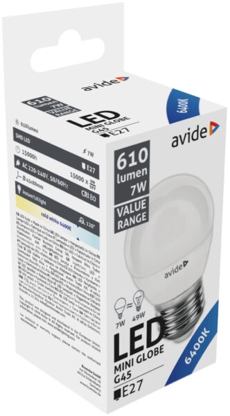 Avide Value LED Mini Globe E27 7W CW 6400K | BR (SKU:ABBMG27CW-7W) LED izzók