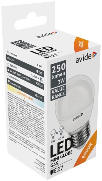 Avide Value LED Mini Globe E27 3W NW 4000K | BR (SKU:ABBMG27NW-3W) LED izzók Avide Value LED Mini Globe E27 3W NW 4000K | BR (SKU:ABBMG27NW-3W) LED izzók