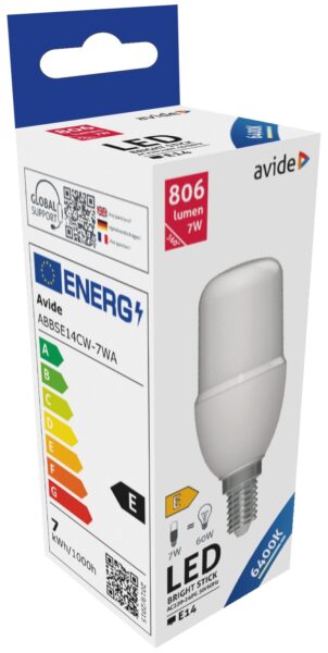 Avide LED Bright Stick izzó T37 7W E14 CW 6400K | BR (SKU:ABBSE14CW-7WA) LED izzók