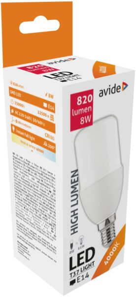 Avide LED Bright Stick izzó T37 8W E14 NW 4000K | BR (SKU:ABBSE14NW-8W) LED izzók