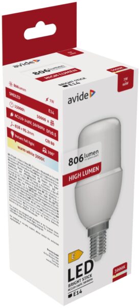 Avide LED Bright Stick izzó T37 7W E14 WW 3000K | BR (SKU:ABBSE14WW-7WA) LED izzók