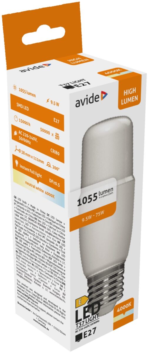 Avide LED Bright Stick izzó T37 9.5W E27 NW 4000K | BR (SKU:ABBSE27NW-9.5W) Stick