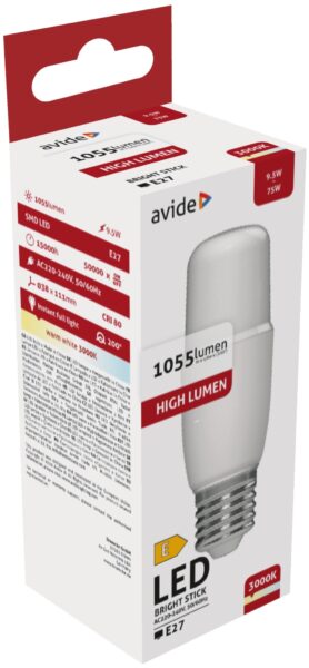 Avide LED Bright Stick izzó T37 9.5W E27 WW 3000K | BR (SKU:ABBSE27WW-9.5W) Stick