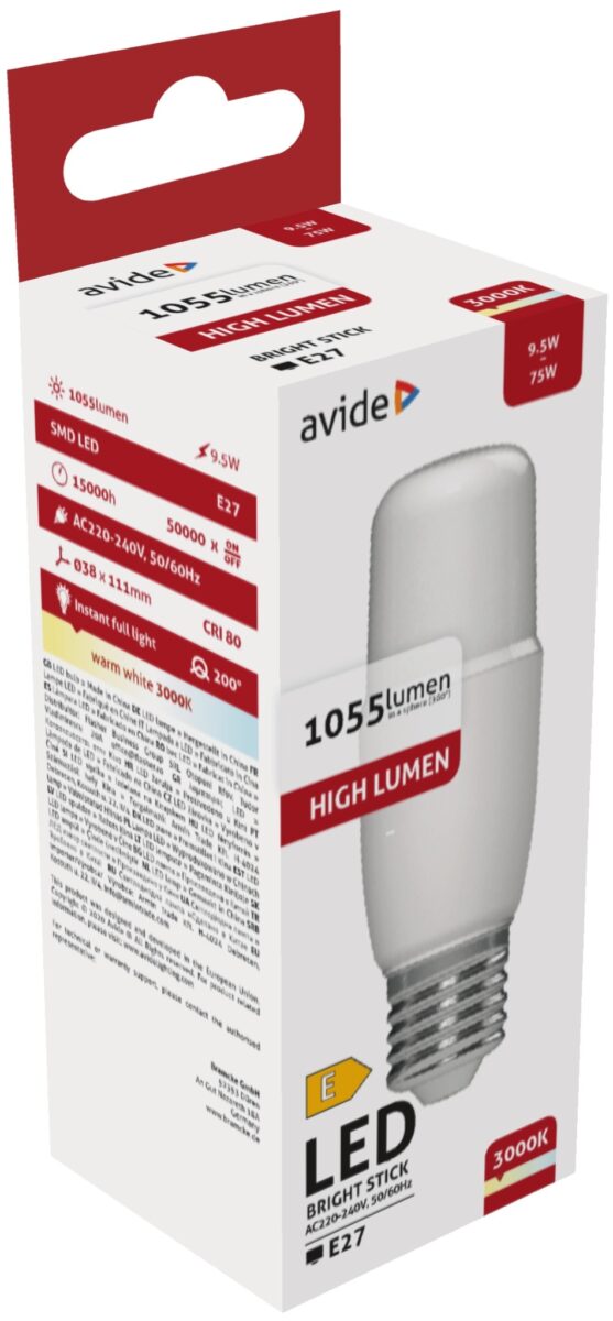 Avide LED Bright Stick izzó T37 9.5W E27 WW 3000K | BR (SKU:ABBSE27WW-9.5W) Stick
