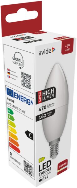 Avide LED Candle 2.9W E14 WW 3000K Super High Lumen | BR (SKU:ABC14WW-2.9W) LED izzók Avide LED Candle 2.9W E14 WW 3000K Super High Lumen | BR (SKU:ABC14WW-2.9W) LED izzók