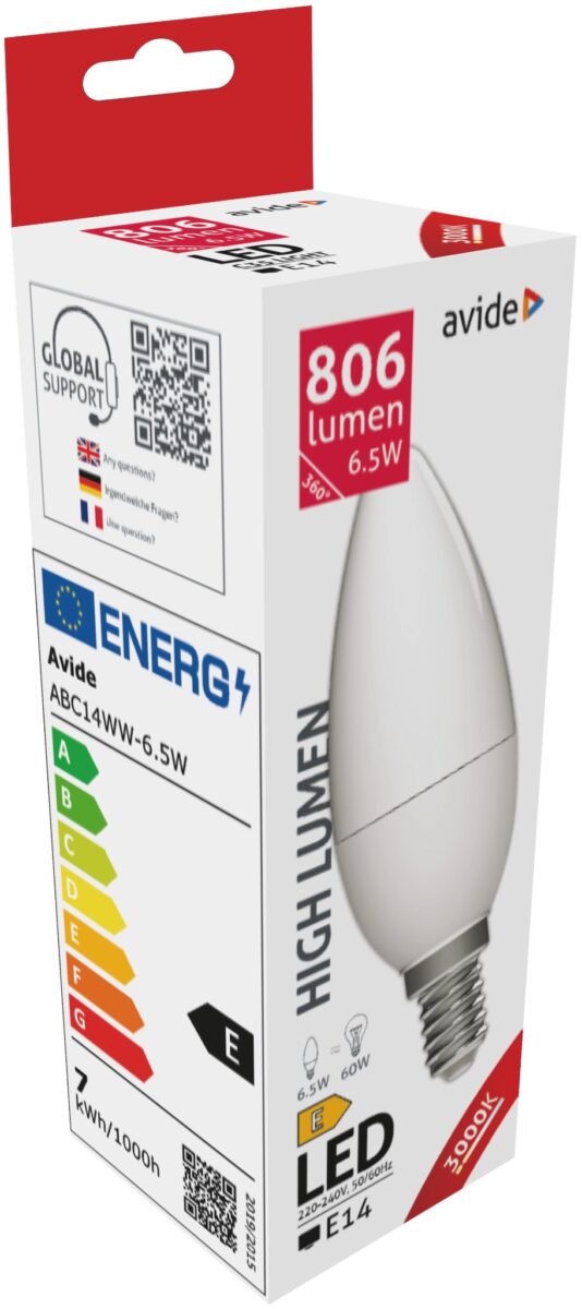 Avide LED Candle 6.5W E14 WW 3000K | BR (SKU:ABC14WW-6.5W) Gyertya