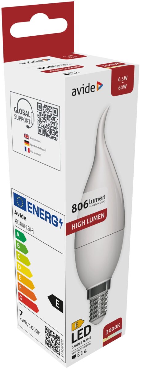 Avide LED Candle Flame 6.5W E14 WW 3000K | BR (SKU:ABC14WW-6.5W-FL) Gyertya