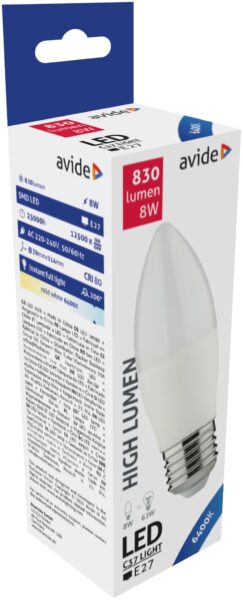 Avide LED Candle 8W E27 CW 6400K | BR (SKU:ABC27CW-8W) Gyertya Avide LED Candle 8W E27 CW 6400K | BR (SKU:ABC27CW-8W) Gyertya
