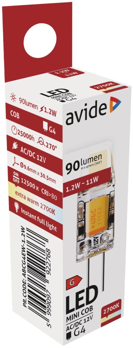 Avide LED 1.2W G4 COB EW 2700K | BR (SKU:ABCG4EW-1.2W) Kapszula