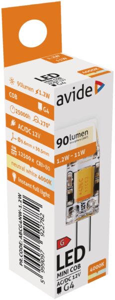 Avide LED 1.2W G4 COB NW 4000K | BR (SKU:ABCG4NW-1.2W) Kapszula