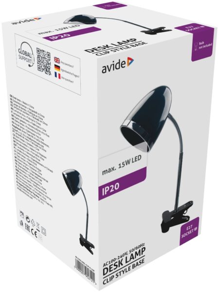 Avide Basic Asztali Lámpa Csíptethető Fekete E27 max 15W | BR (SKU:ABDL-CLIP-B-15W) Asztali és állólámpák Avide Basic Asztali Lámpa Csíptethető Fekete E27 max 15W | BR (SKU:ABDL-CLIP-B-15W) Asztali és állólámpák
