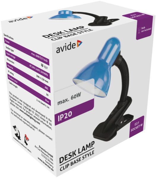 Avide Basic Asztali Lámpa Csíptethető Kék E27 max 60W | BR (SKU:ABDL-CLIP-BL-60W) Basic