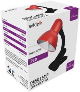 Avide Basic Asztali Lámpa Csíptethető Piros E27 max 60W | BR (SKU:ABDL-CLIP-R-60W) Basic