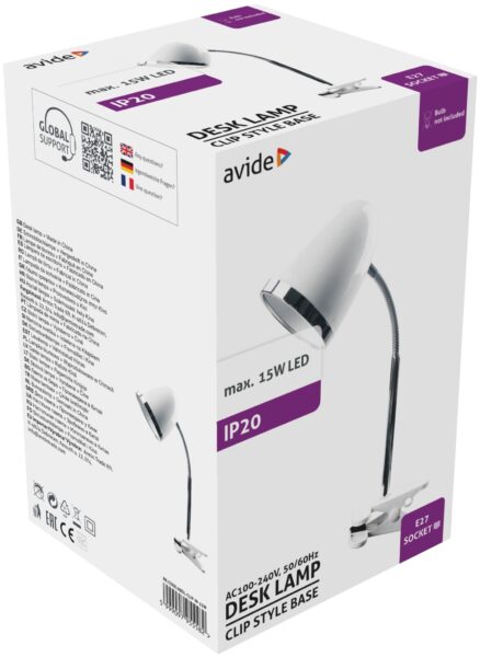 Avide Basic Asztali Lámpa Csíptethető Fehér E27 max15W | BR (SKU:ABDL-CLIP-W-15W) Basic