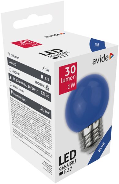 Avide Dekor LED fényforrás G45 1W E27 Kék | BR (SKU:ABDLG45-1W-B) Dekor LED Avide Dekor LED fényforrás G45 1W E27 Kék | BR (SKU:ABDLG45-1W-B) Dekor LED