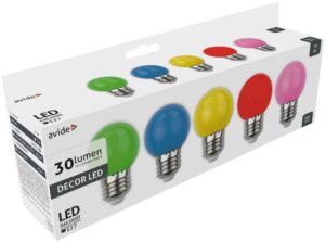 Avide Dekor LED fényforrás G45 1W E27 B5 (Zöld/Kék/Sárga/Piros/Rózsaszín) | BR (SKU:ABDLG45-1W-B5) Dekor LED