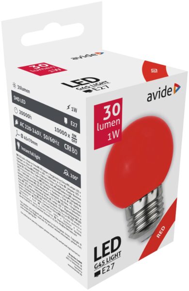 Avide Dekor LED fényforrás G45 1W E27 Piros | BR (SKU:ABDLG45-1W-R) Dekor LED Avide Dekor LED fényforrás G45 1W E27 Piros | BR (SKU:ABDLG45-1W-R) Dekor LED