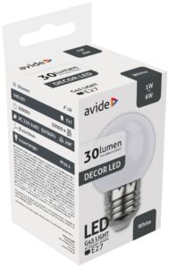 Avide Dekor LED fényforrás G45 1W E27 Fehér | BR (SKU:ABDLG45-1W-W) Dekor LED