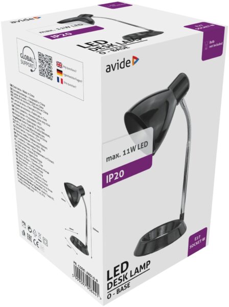 Avide Basic Asztali Lámpa O Talpú Fekete + LED fényforrás | BR (SKU:ABDLO-B-BULB) Asztali és állólámpák