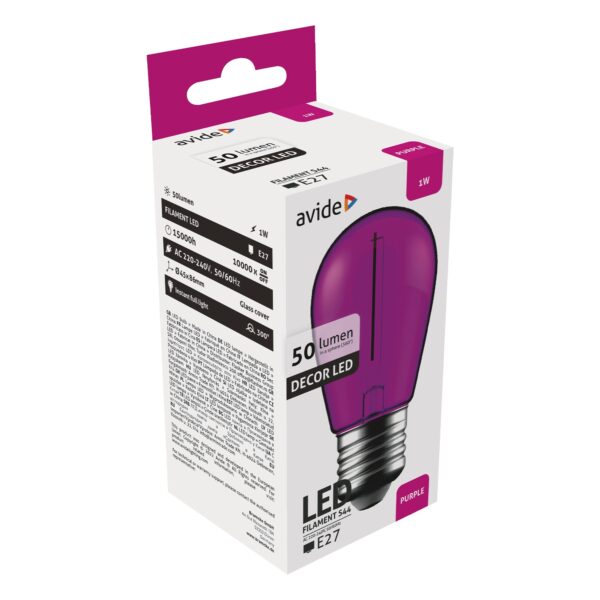 Avide Dekor LED Filament fényforrás 1W E27 Lila | BR (SKU:ABDLS44F-1W-P) Dekor LED Avide Dekor LED Filament fényforrás 1W E27 Lila | BR (SKU:ABDLS44F-1W-P) Dekor LED