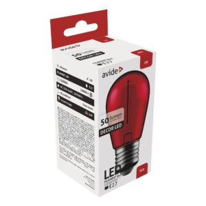 Avide Dekor LED Filament fényforrás 1W E27 Piros | BR (SKU:ABDLS44F-1W-R) Dekor LED