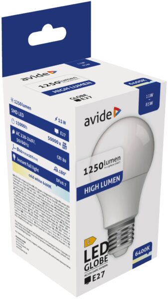 Avide LED Globe A60 11W E27 CW 6400K | BR (SKU:ABG27CW-11W-AP) LED izzók Avide LED Globe A60 11W E27 CW 6400K | BR (SKU:ABG27CW-11W-AP) LED izzók