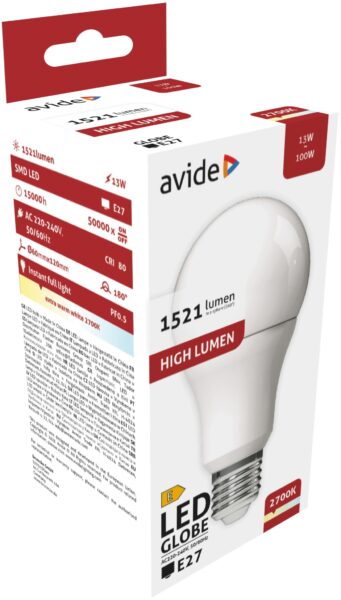 Avide LED Globe A60 13W E27 CW 6400K | BR (SKU:ABG27CW-13W-AP) Gömb