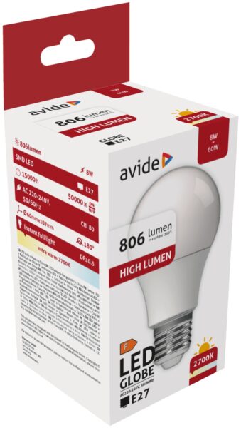 Avide LED Globe A60 8W E27 EW 2700K | BR (SKU:ABG27EW-8W-AP) LED izzók Avide LED Globe A60 8W E27 EW 2700K | BR (SKU:ABG27EW-8W-AP) LED izzók