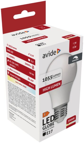 Avide LED Globe Fényerőszabályzós A60 11W E27 WW 3000K | BR (SKU:ABG27WW-11W-APD) LED izzók