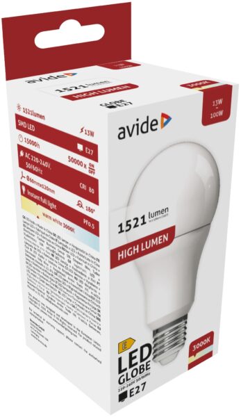 Avide LED Globe A60 13W E27 WW 3000K | BR (SKU:ABG27WW-13W-AP) LED izzók Avide LED Globe A60 13W E27 WW 3000K | BR (SKU:ABG27WW-13W-AP) LED izzók