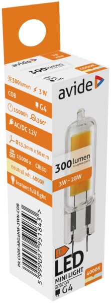 Avide LED 3W G4 COB 12V NW 4000K | BR (SKU:ABG4NW-3WN-COB) LED izzók Avide LED 3W G4 COB 12V NW 4000K | BR (SKU:ABG4NW-3WN-COB) LED izzók