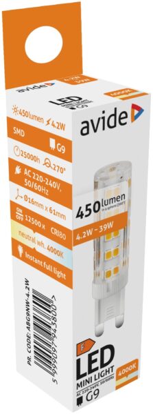 Avide LED 4.2W G9 NW 4000K | BR (SKU:ABG9NW-4.2W) Kapszula Avide LED 4.2W G9 NW 4000K | BR (SKU:ABG9NW-4.2W) Kapszula