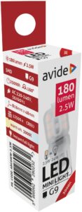 Avide LED 2.5W G9 WW 3000K fekvő | BR (SKU:ABG9WW-2.5W-B) Kapszula