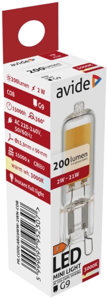 Avide LED 2W G9 COB WW 3000K | BR (SKU:ABG9WW-2WN-COB) LED izzók