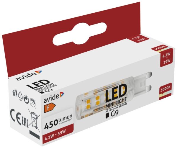 Avide LED 4.2W G9 WW 3000K fekvő | BR (SKU:ABG9WW-4.2W-B) LED izzók Avide LED 4.2W G9 WW 3000K fekvő | BR (SKU:ABG9WW-4.2W-B) LED izzók