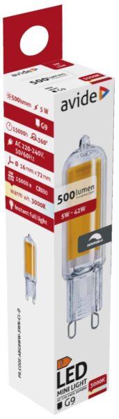 Avide LED 5W G9 COB WW 3000K Dimm. | BR (SKU:ABG9WW-5WN-CL-D) Kapszula Avide LED 5W G9 COB WW 3000K Dimm. | BR (SKU:ABG9WW-5WN-CL-D) Kapszula