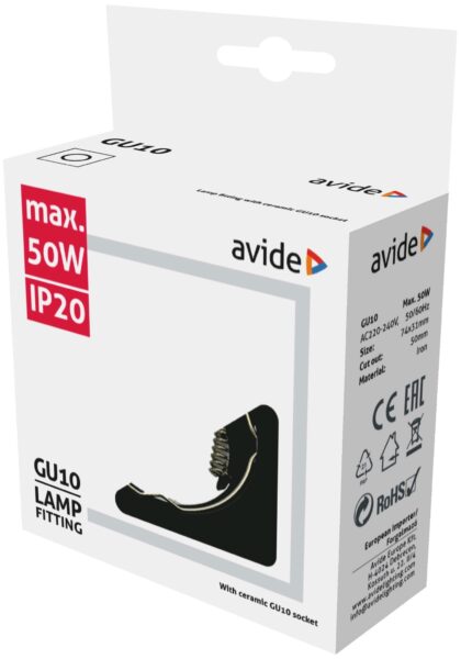 Avide GU10 Keret Négyzetes Fekete | BR (SKU:ABGU10F-S-B) Fix