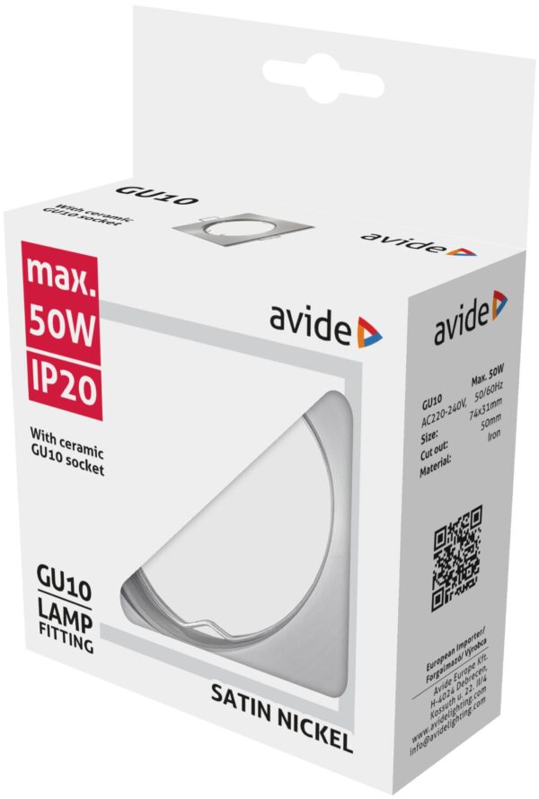 Avide GU10 Keret Négyzetes Szatén Nikkel | BR (SKU:ABGU10F-S-SN) Fix