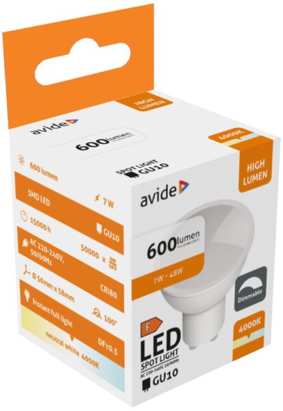Avide LED Spot Plastic Fényerőszabályzós 7W GU10 NW 4000K | BR (SKU:ABGU10NW-7W-APD) LED izzók