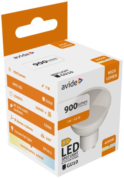 Avide LED Spot Alu+plastic 7W GU10 NW 4000K 900lm | BR (SKU:ABGU10NW-7W-HL) LED izzók Avide LED Spot Alu+plastic 7W GU10 NW 4000K 900lm | BR (SKU:ABGU10NW-7W-HL) LED izzók