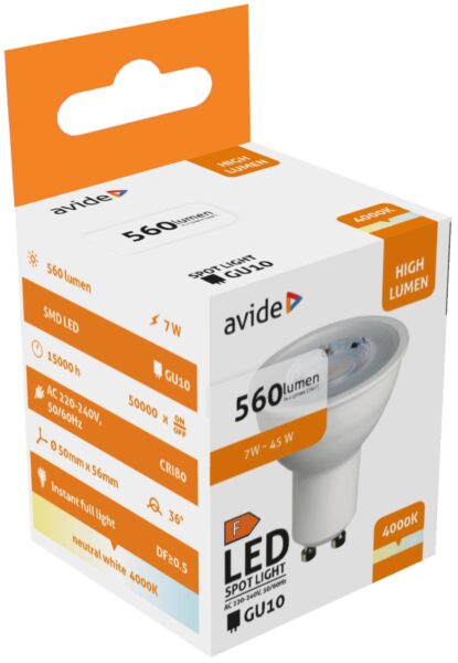 Avide LED Spot Alu+Plastic 7W GU10 36° NW 4000K | BR (SKU:ABGU10NW-7W-NBA) Szpot Avide LED Spot Alu+Plastic 7W GU10 36° NW 4000K | BR (SKU:ABGU10NW-7W-NBA) Szpot
