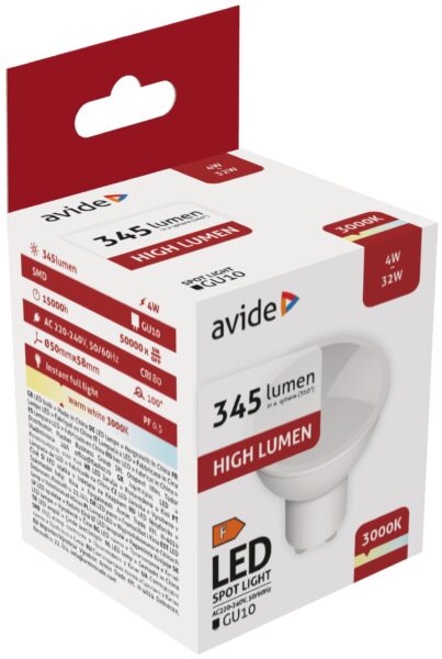 Avide LED Spot Alu+plastic 4W GU10 WW 3000K | BR (SKU:ABGU10WW-4W-AP) LED izzók