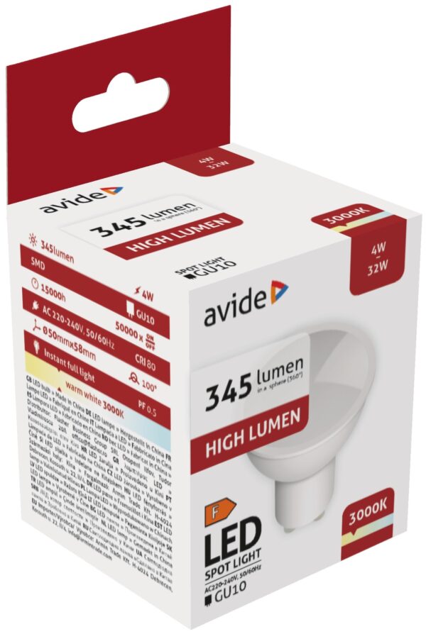 Avide LED Spot Alu+plastic 4W GU10 WW 3000K | BR (SKU:ABGU10WW-4W-AP)