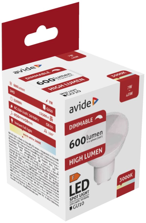 Avide LED Spot Plastic Fényerőszabályzós 7W GU10 WW 3000K | BR (SKU:ABGU10WW-7W-APD) Szpot