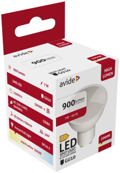 Avide LED Spot Alu+plastic 7W GU10 WW 3000K 900lm | BR (SKU:ABGU10WW-7W-HL) LED izzók Avide LED Spot Alu+plastic 7W GU10 WW 3000K 900lm | BR (SKU:ABGU10WW-7W-HL) LED izzók